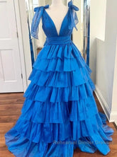 V-Neck Long Semi Formal Prom Dress With Ruffle Skirt